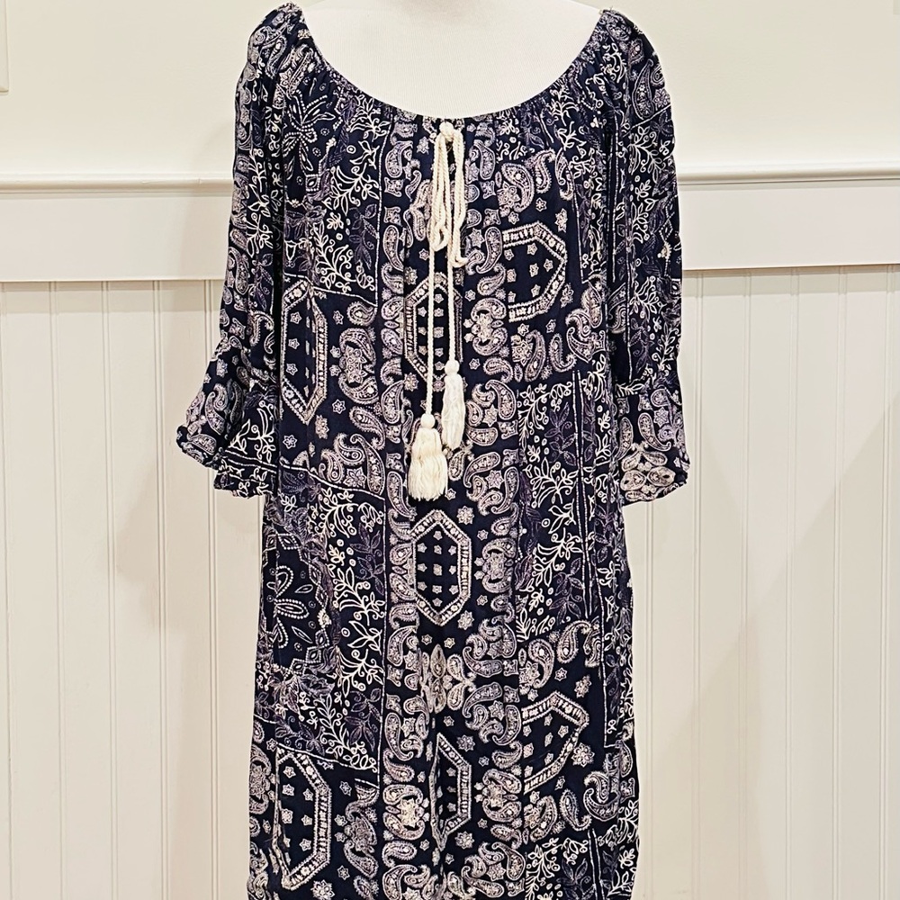 Size M - Navy & White Paisley Women's Dress